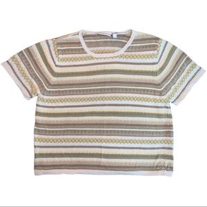 Vintage 90s Tan & Cream Striped Short Sleeve Sweater Croft & Barrow